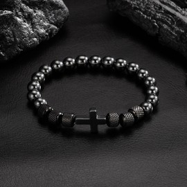 P. BLAKE New Dad Gifts for Men, Daddy Dad to Be Gifts for 1st First Time Dad Gifts from Wife,1st Fathers' Day Gifts Cross Bracelet Gifts for Dad Husband, Black