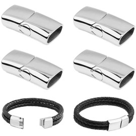 Xrten Pack of 4 Bracelet Clasps, Rectangle Magnetic Clasp, Stainless Steel Bracelet Clasp for Crafts, Jewellery Making, Leather Cord, Necklace, Belt, Bracelet, Jewellery