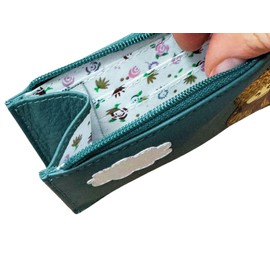 Mala Leather Highland Cow Coin & Card Purse – Black Soft Leather with RFID Protection – Appliqué Design with Dustbag (Teal)