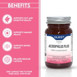 Quest Acidophilus Plus Probiotic Capsules 5 Billion CFU for Immune & Digestive Support. Helps Restore Gut Friendly Bacteria & Regulate Immune Responses. Vegan & Gluten Free (120 Capsules)