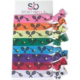 Multi-Colored Tennis Hair Ties for Girls, No Crease Elastics with Tennis Racket Design, Ponytail Ties for Tennis Players (8 pcs) - by SPORTYBELLA