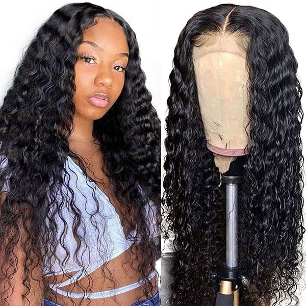 Hermosa Deep Wave HD Transparent Lace Front Wigs Human Hair Pre Plucked with Baby Hair 150% Density Brazilian 4X4 Lace Closure Human Hair Wigs for Black Women Natural Color 22 inch