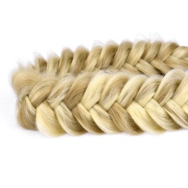 DIGUAN DIGUAN Messy Wide 2 Strands Synthetic Hair Braided Headband Classic Chunky Plaited Braids Elastic Stretch Hairpiece Women Girl Beauty accessory, 62g/2.1 oz (Highlighted Golden Blonde)