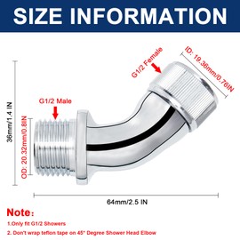 NearMoon Shower Elbow Adapter for Shower Head, Solid Brass 45°G1/2 Male to Female Shower Arm Extension Connector, Polish Chrome (Medium)