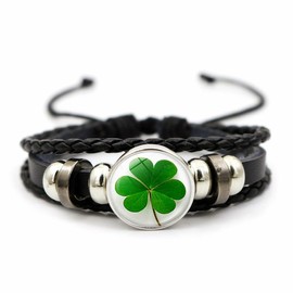 Four Leaf Clover Bracelet for Women Men Irish Shamrock St Patricks Charm Beaded Adjustable Bangle Woven Leather Braided Inspired Couple Bracelets Promise Jewelry Gifts St. Patrick's Day (Style 1)