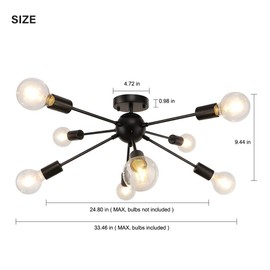 Modern Sputnik Chandelier, LynPon 8 Lights Mid Century Ceiling Light Black Industrial Ceiling Light Fixture for Kitchen Dining Room Bedroom Hallway Lighting