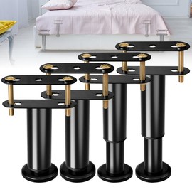 Adjustable Height Bed Frame Replacement Legs with Wider Base, Under Bed Center Support Legs Replacement for Metal/Wood Slats, Heavy Duty Bed Reinforcement Kit, Height from 5" to 8.6", Black-4 Pcs