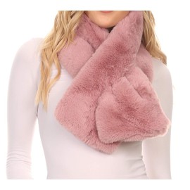 Sakkas 16113 - Kiy Loophole Faux Fur Long Soft Warm Comfortable Textured Bow Scarf - Mauve - OS