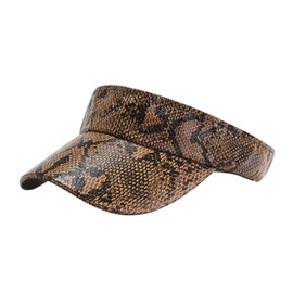Womens Snake Print PU Sun Visor Hat Wide Brim Adjustable Sports Cap UV Protection for Outdoor Golf Tennis Beach Travel (US, Alpha, One Size, Standard, Brown)