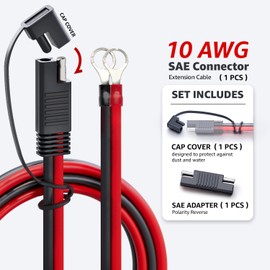 MADCATZ Cable Connector 10 AWG 5 Ft SAE to O-Ring Terminal Harness Extension Cord 40 Amp Quick Disconnect for Battery Charger, Automotive (Set 1 Pack /1 Cover / 1 Adapter)