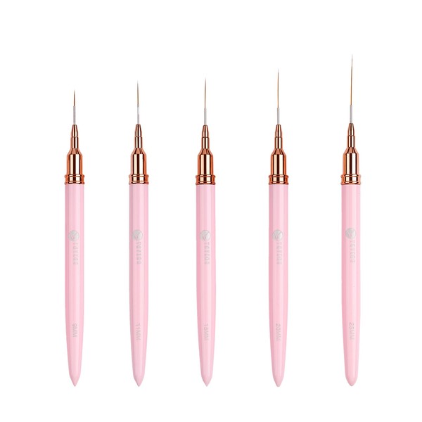 TOYZOS Nail Art Brush Set, 5 Different Sizes, Pink with