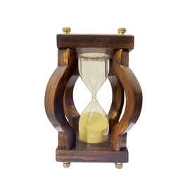 MJOLINR Nautical Wooden Hourglass Sand Timer with Chess Board Base – Vintage Brass & Wood Decor, 5-Minute Timer, Nautical Maritime Collectible for Home, Office & Gift