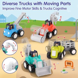 HOLA Toys for 1 Year Old Boy Toys - 4 PCS Toy Cars 4WD Friction Power Truck Toys for 2 Year Old Boy Birthday Gift, Toddler Toys Age 1-2, Baby Boy 1 Year Old Boy Birthday