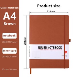 HIJYOO A4 Notebook, Notebook A4 Journal Notebook Hardcover Notepad with Bookmark Composition Notebooks, Pen Loop, and Elastic Closure, 8.3" X 11.18"，Brown