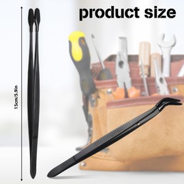 Rubber Tipped Tweezers, 2 Pcs Silicone Coated Long Bent and Straight Flat Tip Craft Tweezers Stainless Steel Precision Tweezer Set for Lab Electronic Industrial Stamps Coin Beads Jewelry (Black)