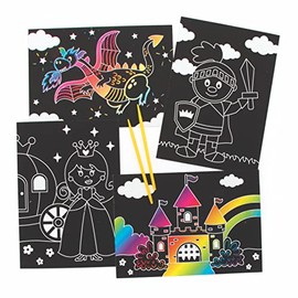 Baker Ross FE514 Immagini da Raschiare delle Fiabe - Confezione da 8, Incisioni artistiche per bambini, Attività creative per bambini, Set artistico per menti creative