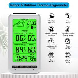Urageuxy Weather Station Wireless Indoor Outdoor Thermometer, Digital Thermometer with Temperature and Humidity Monitor with Moon Phase, Weather Forecast and Barometric Pressure