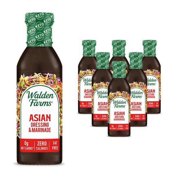 Walden Farms Asian Zero Calorie Dressing & Marinade 12 oz Bottle (6 Pack) Fresh and Delicious | 0g Net Carbs Condiment | Kosher Certified | So Tasty on Salads | Sandwiches | Chicken | Asian Tapas and More