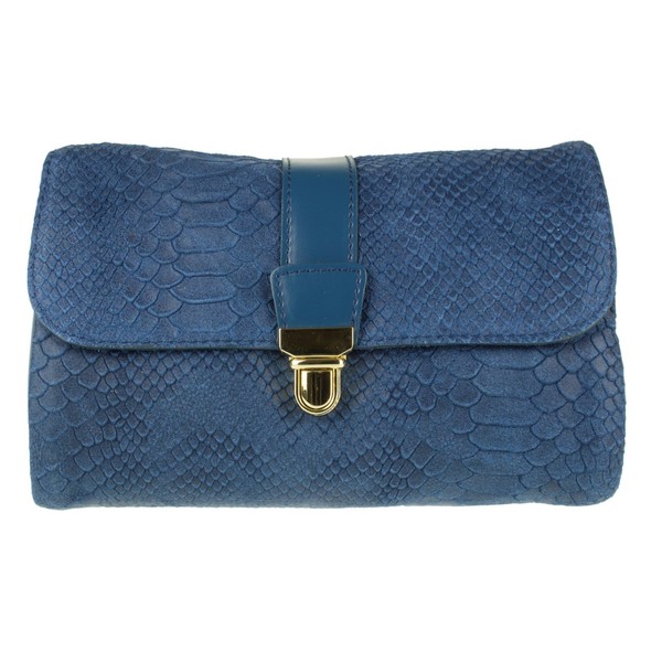 Girly Handbags Italian Snake Leather Clutch Bag Messenger - Denim