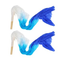 Dance Fan, 2 Pcs 1.5m Artificial Silk Belly Dance Bamboo Fan Square Dancing Fan Dance Props for Group Performance, Hand-Made Faux Silk Belly Dance Fan Veils Long Fans Veils