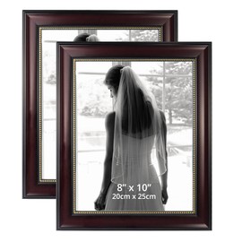 GraduationMall 8x10 Picture Frames, Real Glass, Display Photos for Wall or Tabletop, Mahogany with Gold Beads, 2-Pack