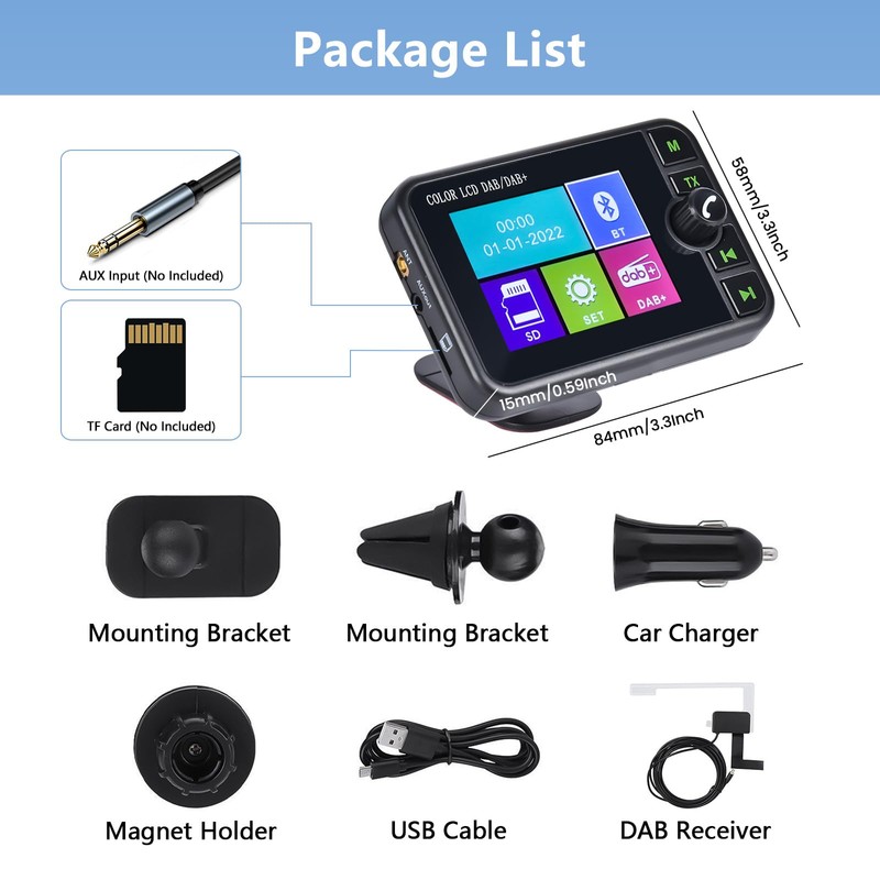 Hikity DAB/DAB+ Portable Radio Adapter with 2.4 Inch Colour Large