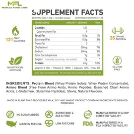 MFL Muscle Whey Protein 2 lbs l 26g of Protein l 8g BCAAs l 6g Glutamine l Low Carbs l 28 Servings (Chocolate Lava)
