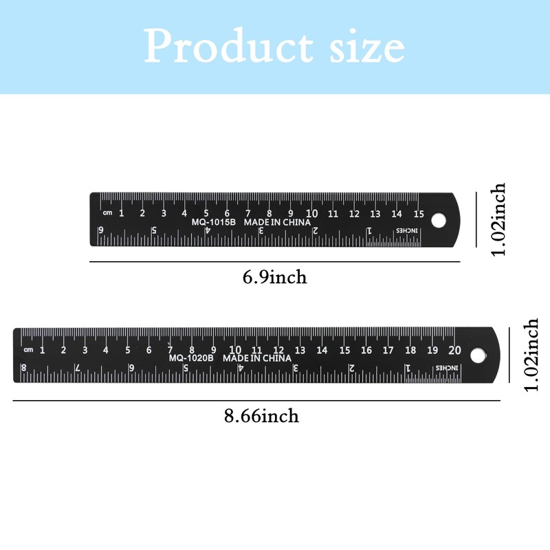 2PCS 6 Inch & 1PCS 8 Inch Aluminum Straightedge Ruler