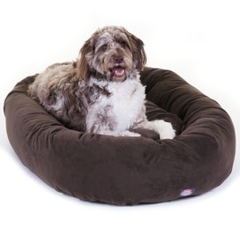 Majestic Pet 52 Inch Suede Calming Dog Bed Washable 52x35x11 (Inch) – Cozy Soft Round Donut Dog Bed with Spine Support for Dogs to Rest their Head - Round Pet Bed X- Large – Chocolate