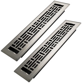 Howeall 2x12 Inches 2 Pack Heavy Duty Walkable Floor Register Easy Adjust Air Supply Lever Floor Vents - Seattle Design - Vent Cover for Home Floor - Satin Nickel