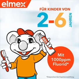 ELMEX elmex Kinderzahnpasta 2-6 Jahre 2x50ml – kindgerechte Zahnreinigung für hochwirksamen Kariesschutz – mit Aminfluorid für einen Dreifach-Schutzmechanismus