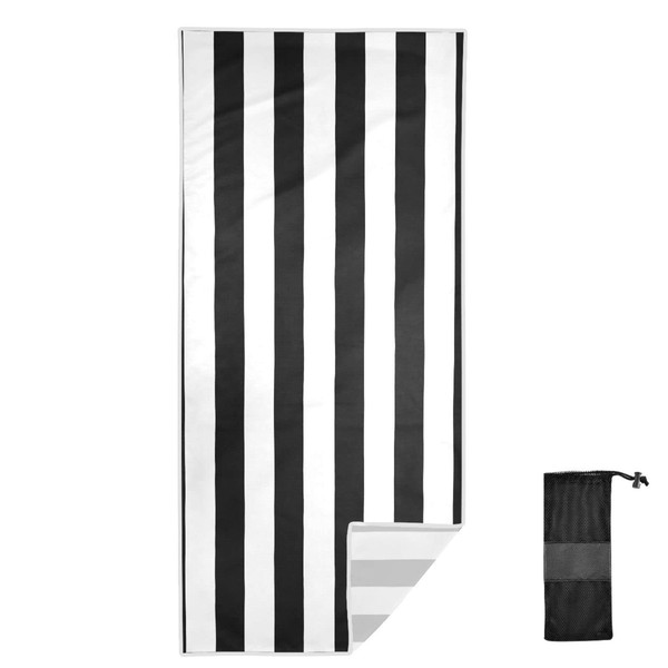 Black White Stripe Beach Towel 30"x60" Oversized Lightweight Travel Towel