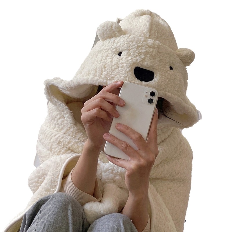 Winter Throw Blanket Cloak With Hood Thick Soft Plush Warm