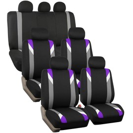 FH Group Three-Row Premium Modernistic Full Set Car Seat Covers, 7 Seater Covers - Universal Fit for Cars Trucks and SUVs Purple/Black
