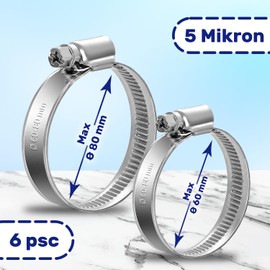 Hose Clamps Diameter 60-80 mm 9 mm Hose Clamps Set of 6 MONTERAL