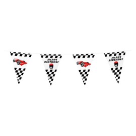 Boland Racing Car Happy Birthday Bunting 6m for Childrens Birthday Parties Chequered Flag Go Kart Children's Birthday Party Garland Bunting Flag