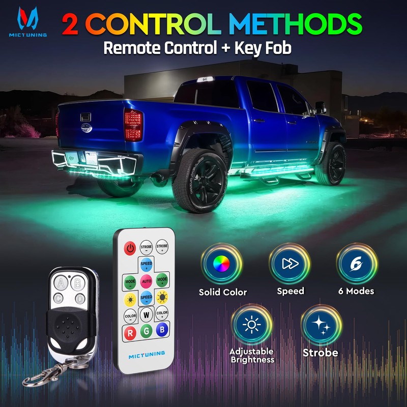 MICTUNING N8 RGBW Underglow Chasing Lights for Car with Remote