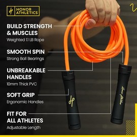 Honor Athletics 3.0 Cuerda para Saltar Pesada estilo Muay Thai 0.5 kg, Ajustable 3.05 m, PVC 10 mm, Rodamientos Suaves, Agarre Ergonómico Antideslizan