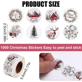 2 Rolls Christmas Stickers for Cards, 0.98in Round Merry Christmas Seals 8 Patterns Christmas Tree Elk Wreath Truck Pine Cone Christmas Label Stickers for Water Bottle Envelopes Gift Crafts
