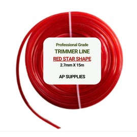 AP Supplies Strimmer Trimmer Line, Trim Cord Cable/Garden Grass Wire/Grass Trimmer/Strimmer Cord - superior cutting performance for all your lawn care and gardening needs.… (Red Star, 2.7mm X 15m)