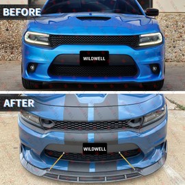 WildWell Front Bumper Grille For 2015-2024 Dodge Charger SRT Scat Pack Front Upper Mesh Grill Non-Widebody Models Black