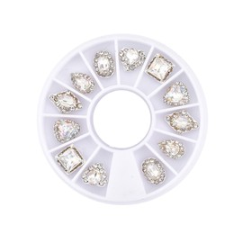 LALAFINA Nail Decor Rhinestones Gems 12 Grids Turntable Alloy Manicure Tool DIY Shiny Crystal Nail Art for Glamour