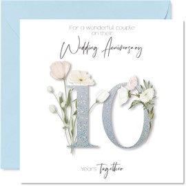 10th Anniversary Card for Women Men - Fancy Floral Flowers - Happy 10 Year Anniversary Card for Son Brother Sister Daughter, 145mm Wedding Anniversaries Greeting Cards