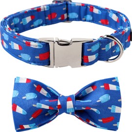 Lionet Paws Patriotic Dog Collar with Bowtie, 4th of July, Soft and Comfortable Adjustable Summer Popsicle Bowtie Collar for Dogs and Cats Male Female Gift, XS, Neck 8-12 inches
