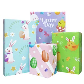 Easter Wrapping Paper, Easter Egg, Rabbit, Chick Wrapping Paper, Happy Easter Day Wrapping Paper for Kids, Girls, Boys, Family, Friends for Dinner Day or Birthday Party (8 Sheets in 4 Designs)