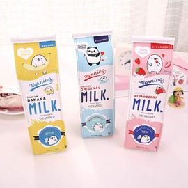 Pencil Case Creative Milk Carton PU Bag Organizer with Zipper Office School Supplies Color Random 1 Pc