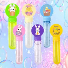24Pcs Easter Day Bubble Wands, Easter Party Favors Bubbles Bulk for Kids, Happy Easter Bubble Blowing Toys for Kids Adults, Cute Egg Chick Rabbit Bubble Maker for Birthday Easter Party Indoor Outdoor