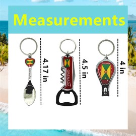 TSY TOOL 3 Pcs of Grenada Keychain Metal Ring, Includes Nail Clipper, Corkscrew with Blade, Spoon, 3 Bottle Openers, Grenadian Souvenirs bulk Collection Bundle…