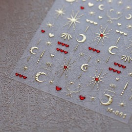 Gold Nail Art Stickers Gold Moon Nail Stickers Heart Star Nail Decals 3D Self Adhesive Golden Nail Art Stickers Decals Heart Nail Art Supplies for Women DIY Manicure Nail Art Decorations