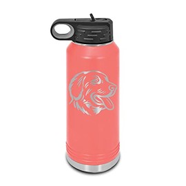 Mister Petlife Golden Retriever Laser Engraved Water Bottle Customizable Polar Camel Stainless Steel Many Colors Sizes with Straw - Head dog canine pet - 32 oz - Coral